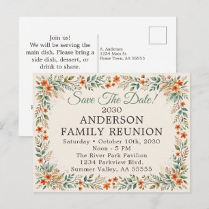 Fall Wildflower Family Get Together Save The Date Holiday Postcard