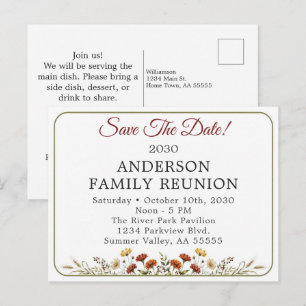 Fall Wildflower Family Reunion Save The Date Rust Holiday Postcard