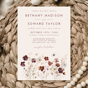 Fall Wildflower Field Beige Wedding Invitation