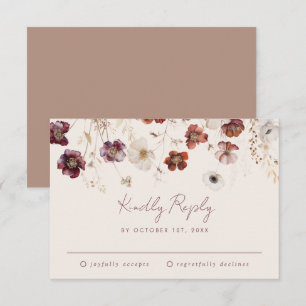 Fall Wildflower Field Beige Wedding RSVP Card