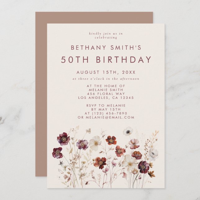 Fall Wildflower Field Birthday Party Invitation (Front/Back)