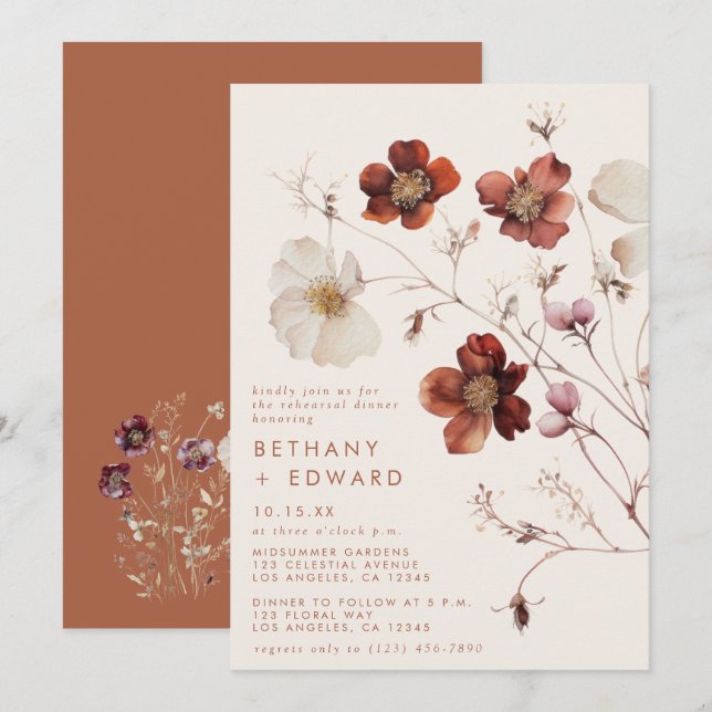 Fall Wildflower Field Rehearsal Dinner Invitation (Front/Back)