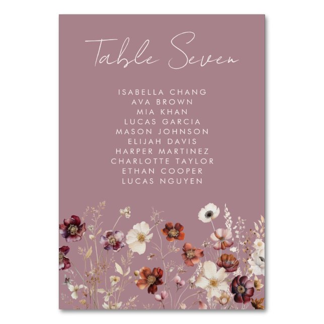 Fall Wildflower Field Wedding  Table Number (Front)