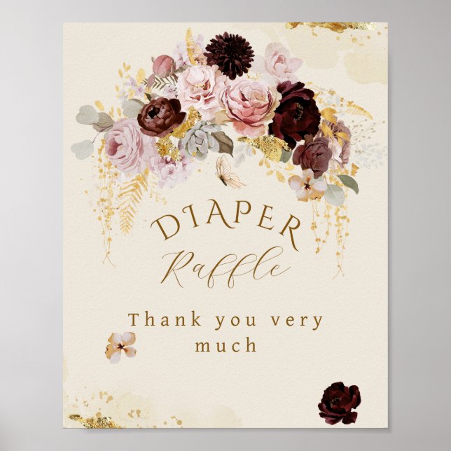 Fall Wildflower Floral Baby Girl Shower diaper Poster (Front)