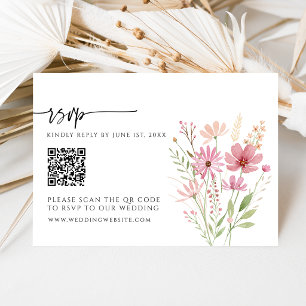 Fall Wildflower Floral QR Code Wedding RSVP Card