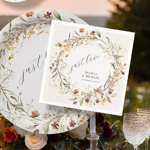 Fall Wildflower Floral Wreath Autumn BOHO Wedding Napkin