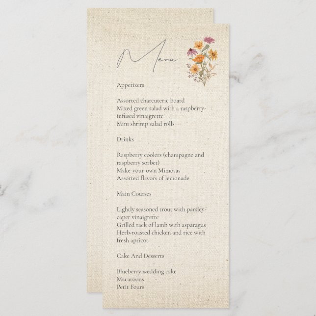 Fall Wildflower Garden Botanical Wedding Menu (Front/Back)
