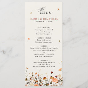 Fall Wildflower Garden Floral Boho Chic wedding Menu