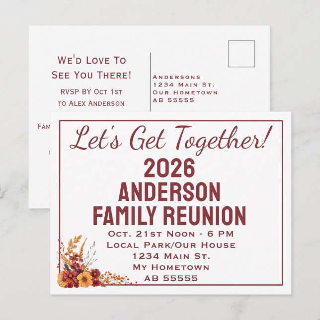 Fall Wildflower Get Together Reunion Postcard (Front/Back)