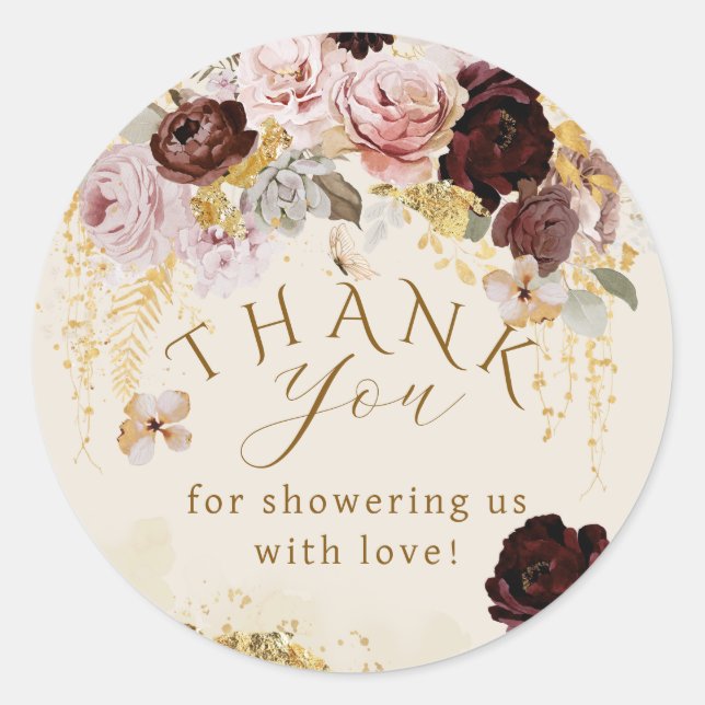 Fall Wildflower Gold Floral Baby Girl Shower Classic Round Sticker (Front)