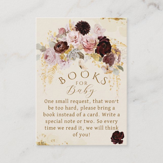 Fall Wildflower Gold Floral Baby Girl Shower Enclosure Card (Front)