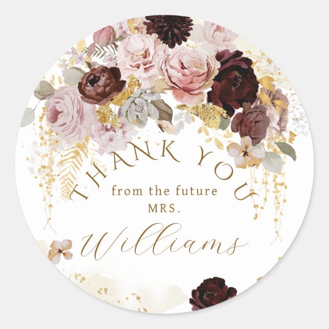 Fall Wildflower Gold Floral Bridal Shower Classic Round Sticker (Front)