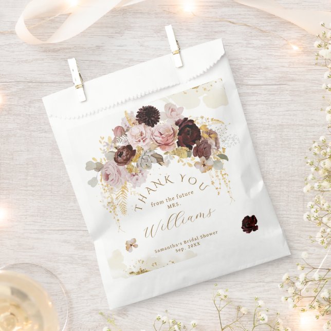 Fall Wildflower Gold Floral Bridal Shower Favour Bag (Clipped)