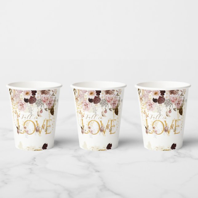 Fall Wildflower Gold Floral Bridal Shower Paper Cups (Multi)
