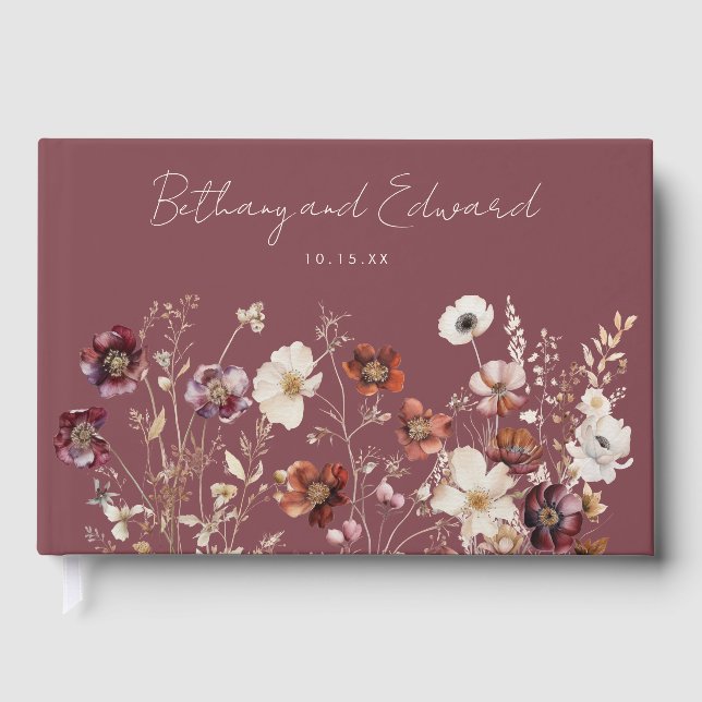 Fall Wildflower Mauve Wedding Guest Book (Front)