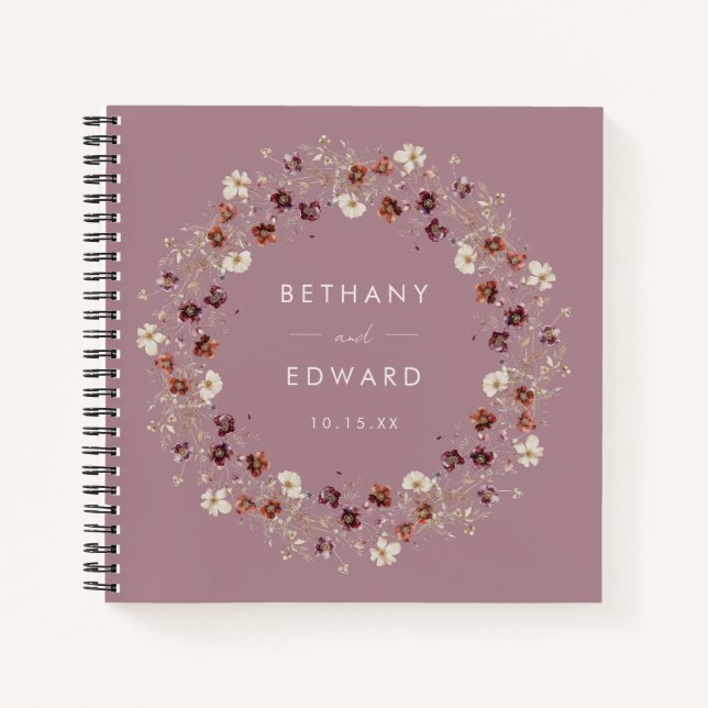 Fall Wildflower Mauve Wedding Guestbook Notebook (Front)