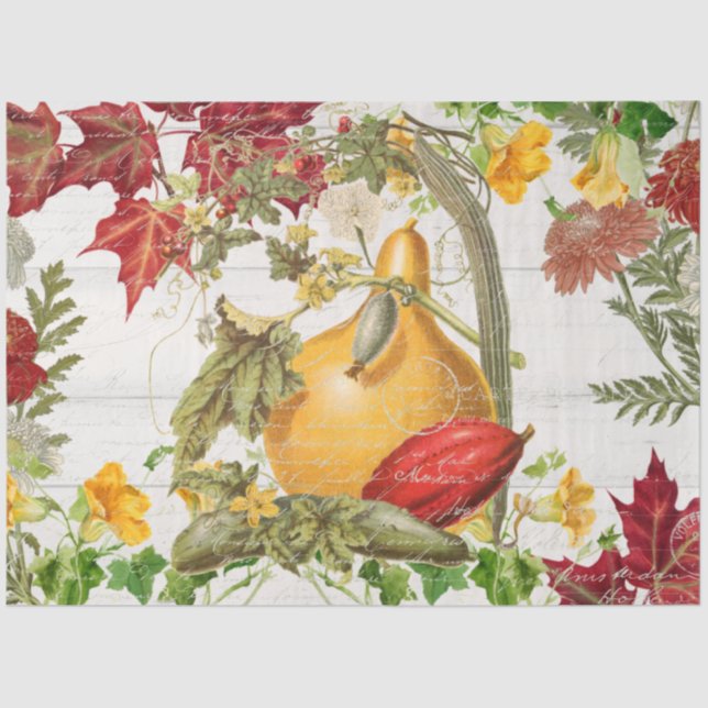 Fall Wildflower Pumpkins Rustic Wood Decoupage Tissue Paper (Front)