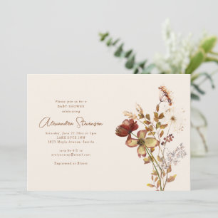 Fall Wildflower Watercolor Script Baby Shower Invitation