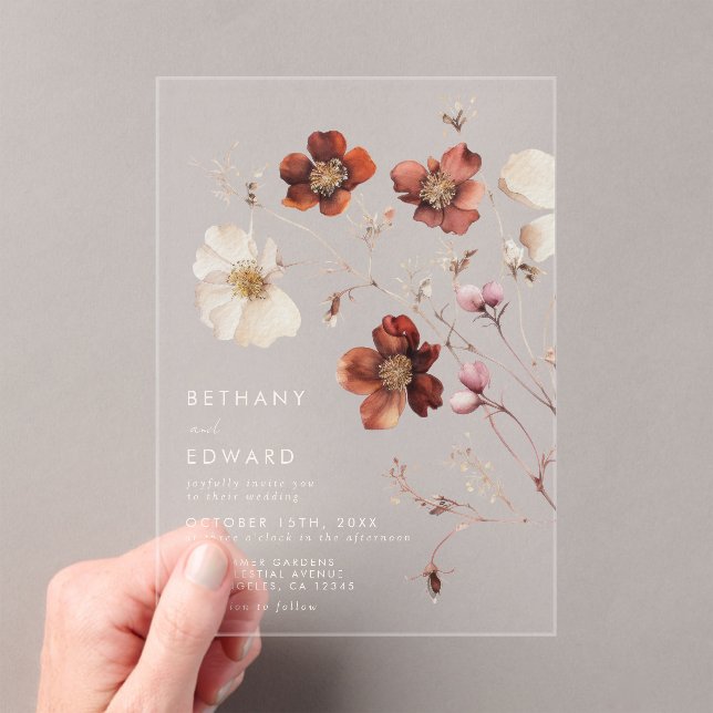 Fall Wildflower Wedding Acrylic Invitations (Insitu (Handheld))