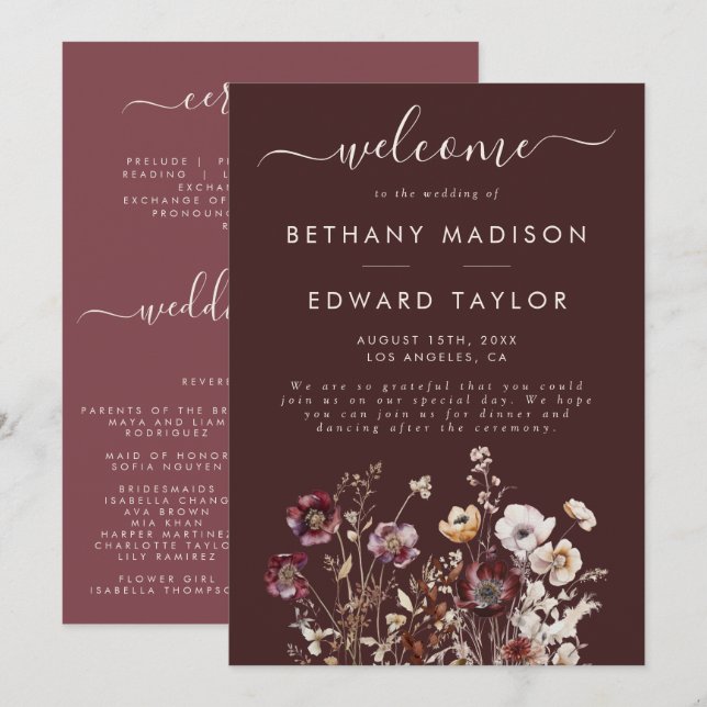 Fall Wildflower Wedding Program (Front/Back)