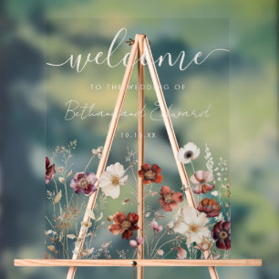 Fall Wildflower Wedding Welcome Acrylic Sign