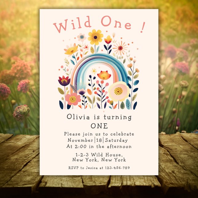Fall Wildflower Wild One First Birthday Invitation (Wild One Birthday Party Invitation)