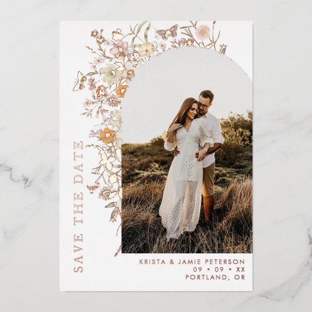 Fall Wildflowers Arch Photo Wedding Save the Date (Front)