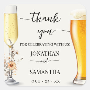 Fall Wildflowers Bubbles & Brews Thank You Shower Square Sticker