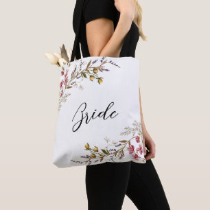 Fall Wildflowers Elegant Script Bride Tote Bag