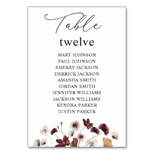 Fall Wildflowers Floral Table Number Seating Chart