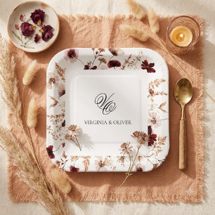 Fall Wildflowers Floral Wedding  Paper Plate