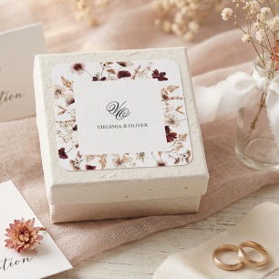 Fall Wildflowers Floral Wedding Square Sticker