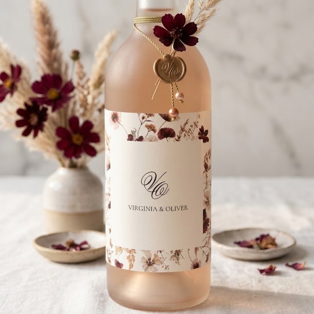 Fall Wildflowers Floral Wedding  Wine Label (Creator Uploaded)