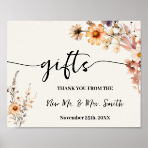 Fall Wildflowers Gifts Sign Bridal Shower Wedding