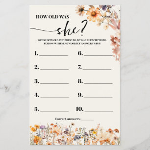 Fall Wildflowers How old was She Shower Game Card