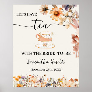 Fall Wildflowers Let's have Tea with Bride Wedding Poster