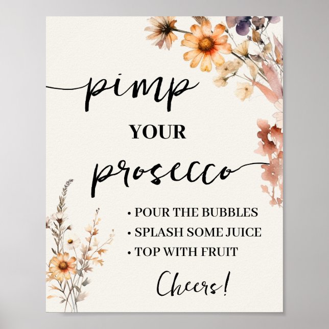 Fall Wildflowers Pimp your Prosecco Wedding Poster (Front)