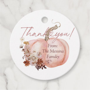 Fall Wildflowers Pink Pumpkin Thank You Favour Tag