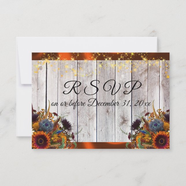 Fall Wildflowers Ribbon & Lights RSVP Card (Front)