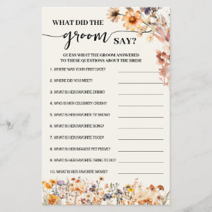 Fall Wildflowers What Groom Say Shower Game Card