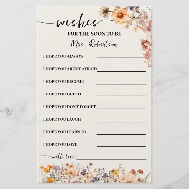 Fall Wildflowers Wishes for Soon to be Mrs Card (Front)