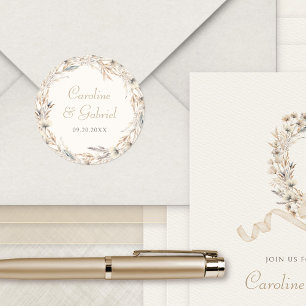 Fall Wildflowers Wreath Elegant Wedding Classic Round Sticker