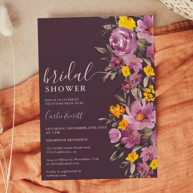 Fall Winter dark purple floral bridal shower Invitation (Fall Winter dark purple floral bridal shower Invitation)