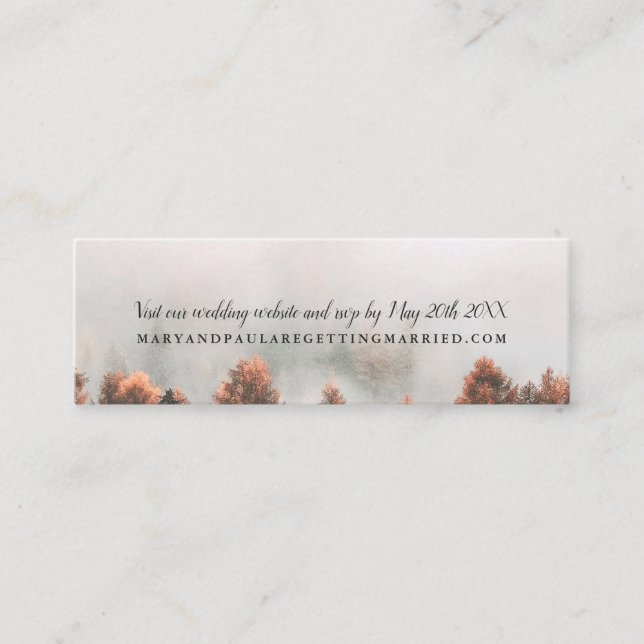 Fall winter pine trees forest photo wedding detail mini business card (Front)
