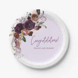 Fall Winter Plum, Pink and Gold Baby Shower Paper Plate