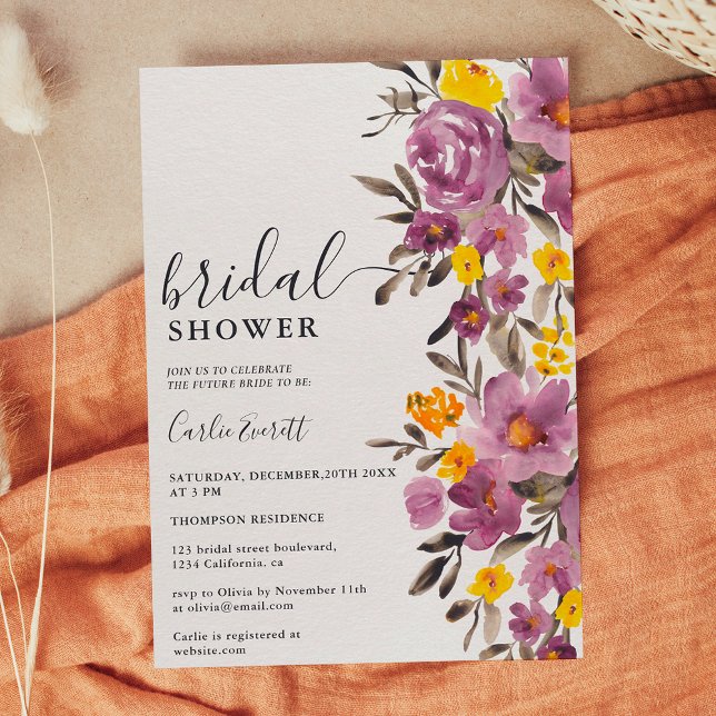 Fall Winter purple floral bridal shower Invitation (Fall Winter purple floral bridal shower Invitation)