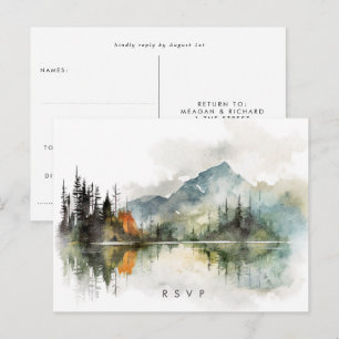 fall winter rustic forest wedding rsvp postcard