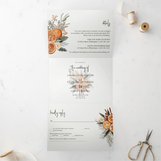 Fall Winter Wedding photo Tri-Fold Invitation (Inside)