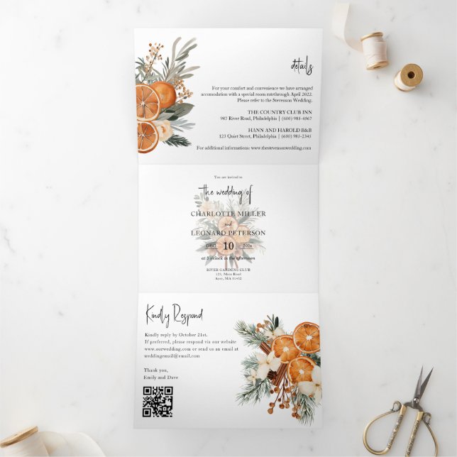 Fall Winter Wedding Tri-Fold Invitation (Inside)
