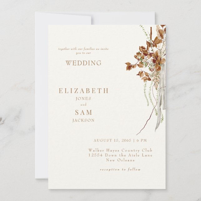 Fall Wispy Boho Cream Wedding No Parents Invitation (Front)